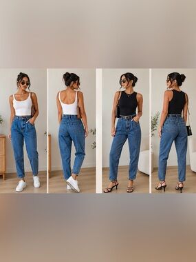 Zara High-Waist Blue Mom Jeans - Classic Denim
